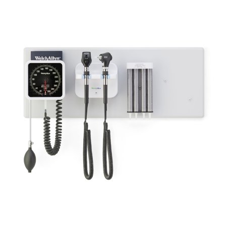 Welch Allyn Green Series 777 Integrated Wall System With Coaxial LED Ophthalmoscope Macroview Basic LED Otoscope BP Aneroid and Ear Specula Dispenser