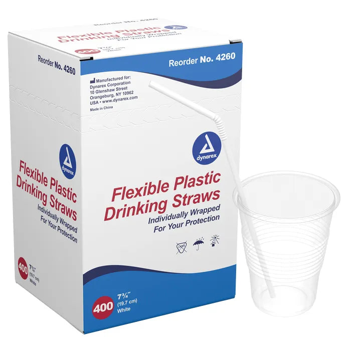 Dynarex Flexible Plastic Straw, 7.75"