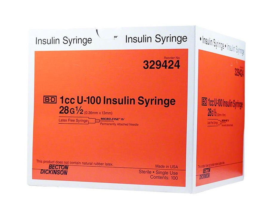 BD U-100 Insulin Syringe, 1ml, 28G x 0.5"