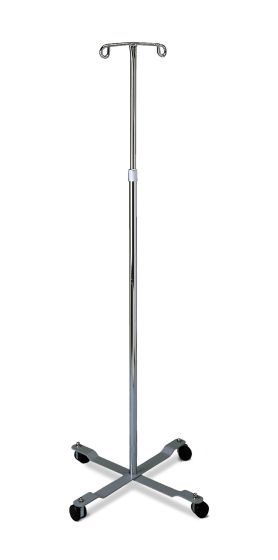 Medline Chrome IV Pole with Two Hooks and Four Casters