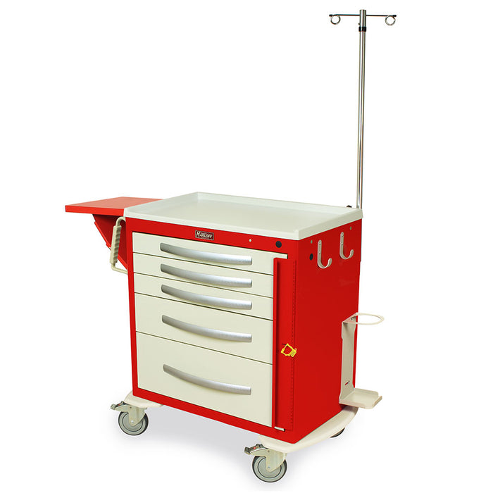Harloff A-Series Light Crash Cart with MD30-EMG1 Emergency Accessories Package, Short Height, Five Drawers, Breakaway Lock