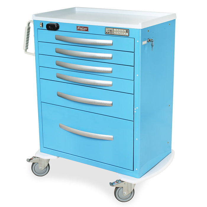 Harloff A-Series Lightweight Medical Cart, Tall Height, Standard Width, Six Drawers, Wireless Capable E-Lock with Proximity Reader