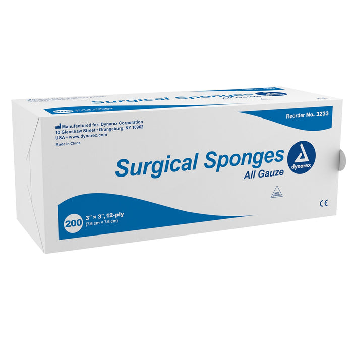 Dynarex Non-Sterile Surgical Sponge, 3" x 3", 12 ply