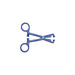 A blue surgical clamp lies open against a white background.
