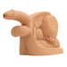 A beige anatomical model of a male reproductive system sits on a plain background. The model shows the penis, scrotum, and seminal vesicles.