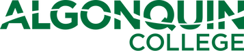 The Algonquin College logo is displayed, appearing as dark-green text against a black background.