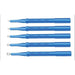Five blue, slender instruments with rounded ends are arranged vertically against a white background. They appear to be medical or scientific tools.