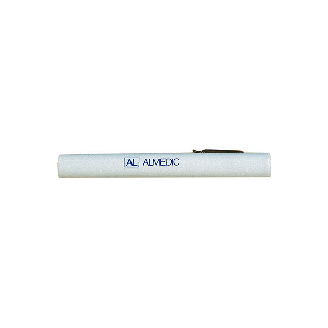 A white pen rests on a plain white background. The pen has some barely visible, light gray text that appears to read "BC 40828".