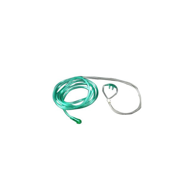 A teal medical tube is coiled on a white background.