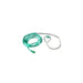 A teal medical tube is coiled on a white background.