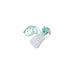 A medical oxygen mask with a reservoir bag and tubing is laid on a white background.
