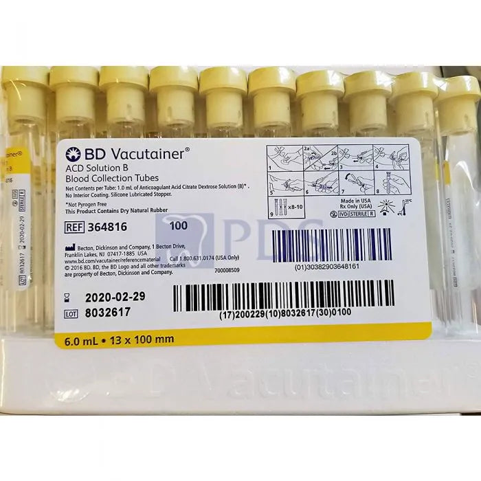 BD Vacutainer Whole Blood Tube, Yellow, 13x100mm, 6ml