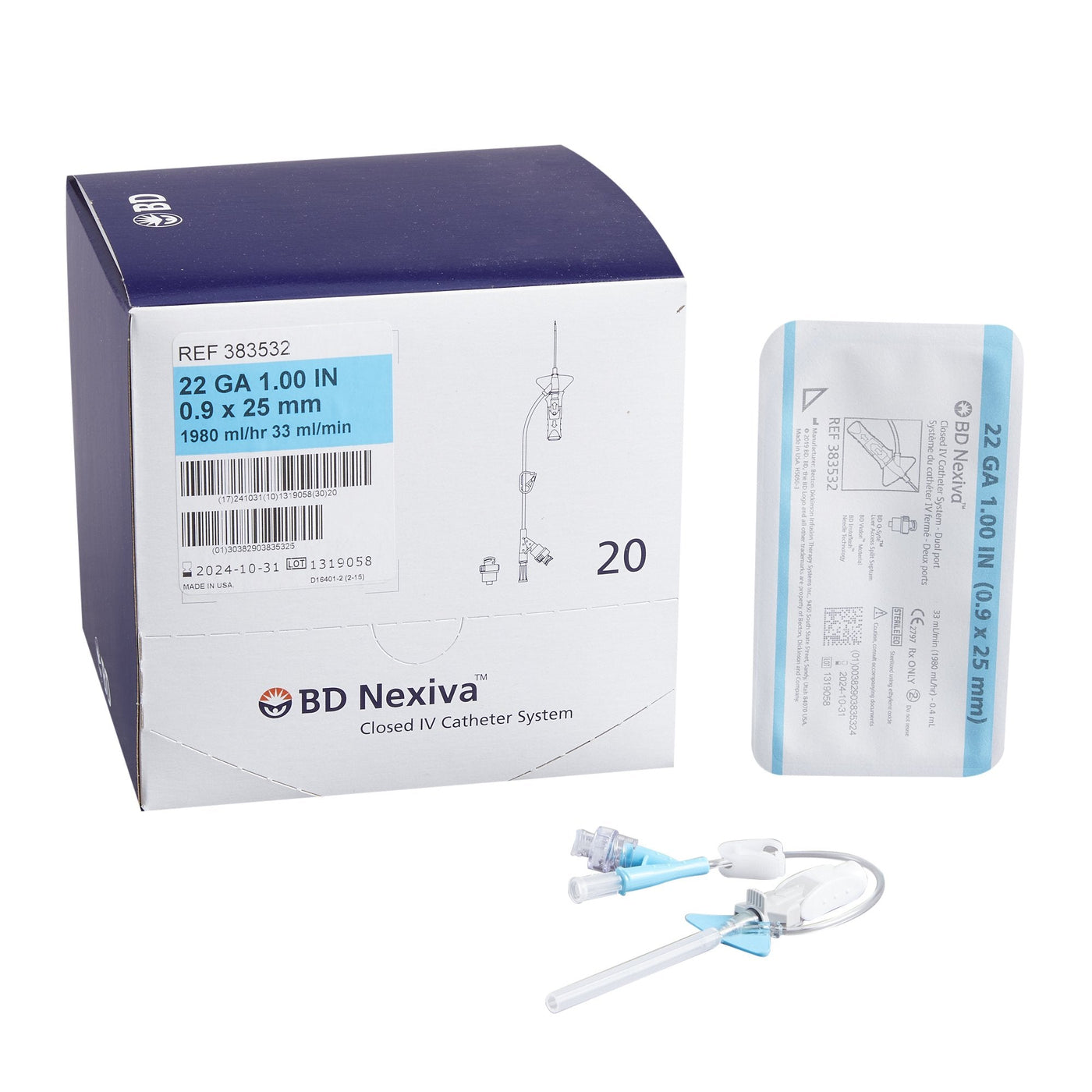 Closed IV Catheter System With Dual Port - Sizes 20G, 22G, 24G (Single Unit)