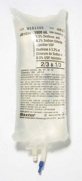 Baxter Dextrose 3.3% and Sodium Chloride 0.3% Injection Solution, 1000ml