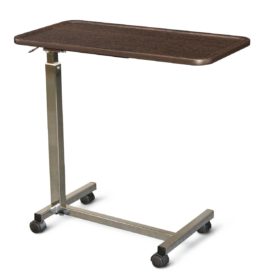 Medline Overbed Table, Adjustable Height, Walnut