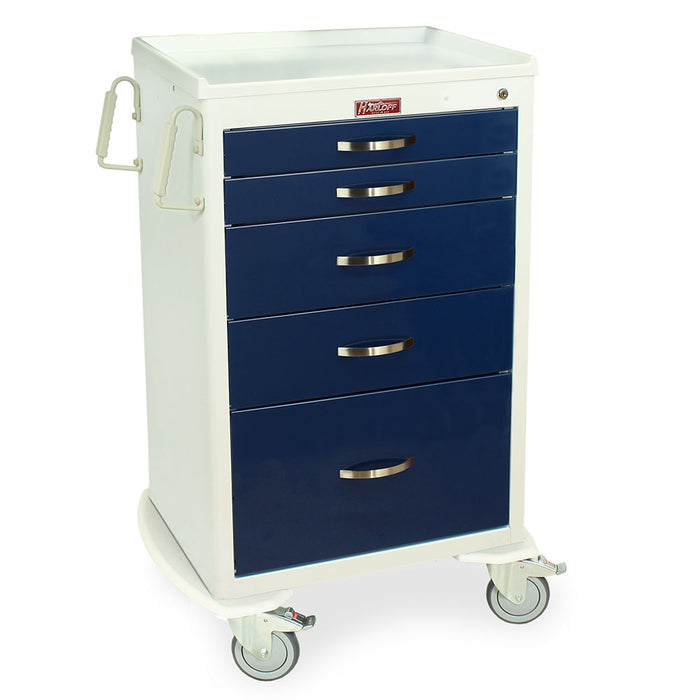 Harloff M-Series Tall Anesthesia Cart, Medium Width, Five Drawers, Key Lock