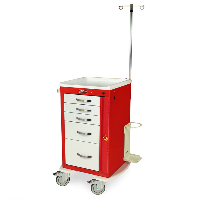 Harloff A-Series Narrow Lightweight Breakaway Crash Cart with MD18-EMG Accessories Package, Short Height, Five Drawers