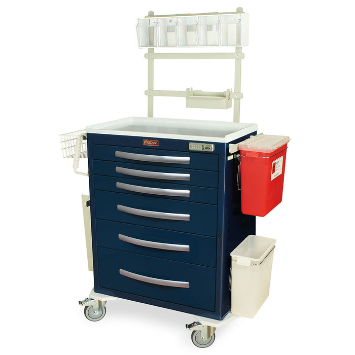 Harloff A-Series Lightweight Anesthesia Cart with MD30-ANS3 Package, Tall, Standard Width, Six Drawers, E-Lock