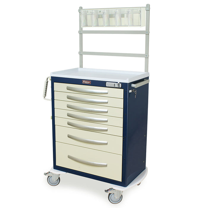 Harloff A-Series Light Seven Drawer E-Lock Anesthesia Cart with MD30-ANS Accessories Package, Tall Height