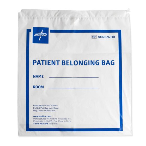 Medline Plastic Patient Belonging Bag with Drawstring, 18" x 20"