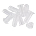 Several small, clear plastic tubes are loosely piled together on a white background.