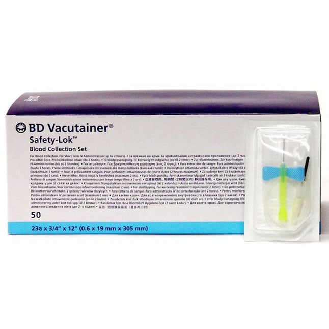 BD Safety-Lock Vacutainer Blood Collection and Infusion Set, No Luer Adapter, 23G x 0.75"