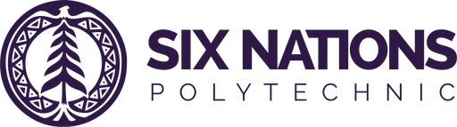 A purple logo shows a pine tree inside of a circle on the left, and the words "SIX NATIONS POLYTECHNIC" on the right.